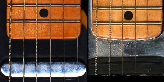 TelecasterとStratocasterのネックエンドが並んだ写真